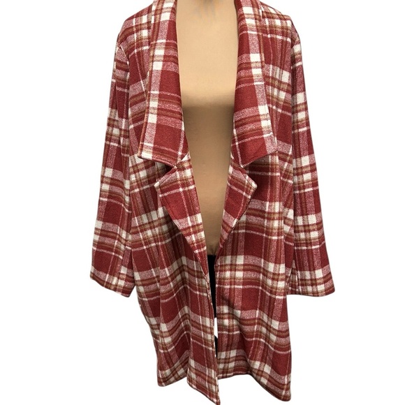 Andree by Unit Mystic Love Plaid Open Jacket in Burgundy Lined Plus Size 3X NWT. - Picture 2 of 11